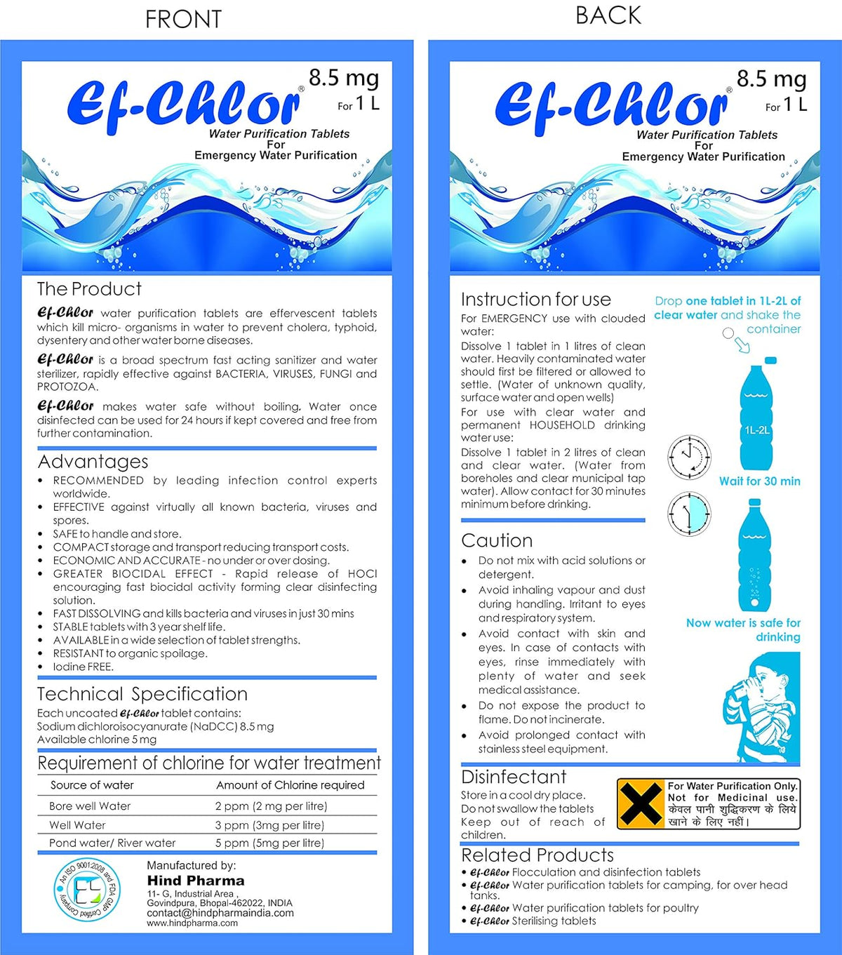 Ef-Chlor 8.5mg Water Purification Tablets - Pack of 100 | New Zealand
