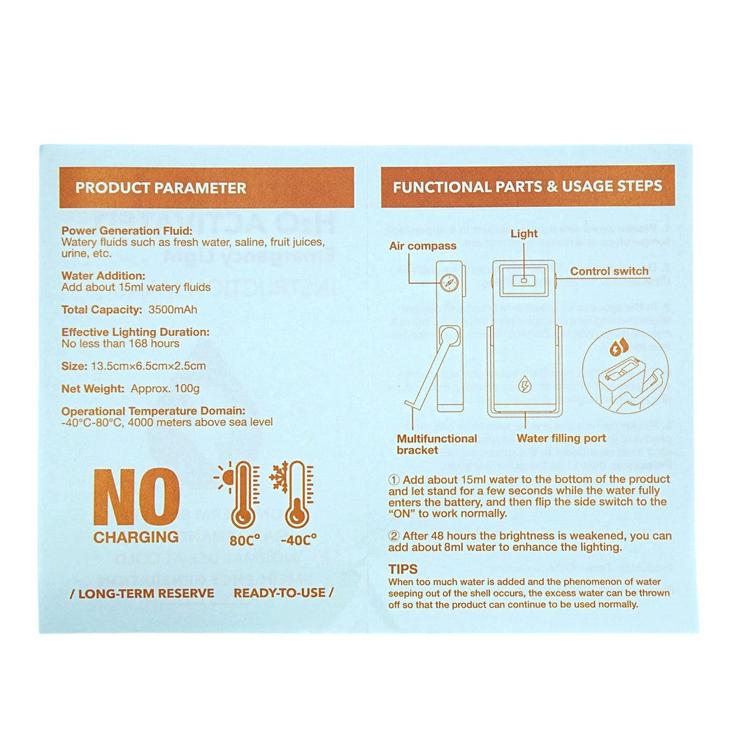 Portable H20 Activated Emergency Light - Long 5+ Year Shelf Life - Emergency LIghting NZ