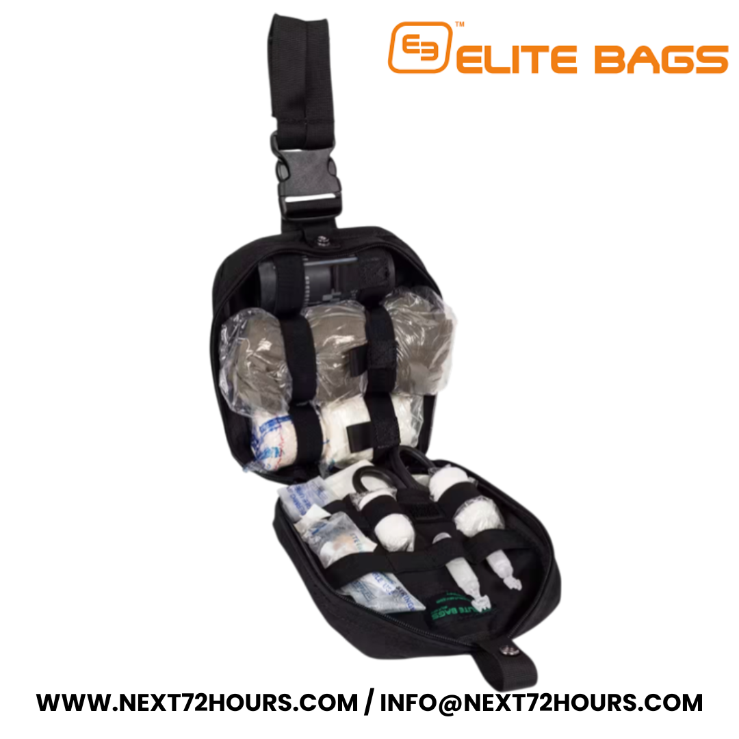 ELITE BAGS IFAK Individual First Aid Kit - Tactical Individual First Aid Kit for Hemostatic Emergencies - view of the kit filled with items