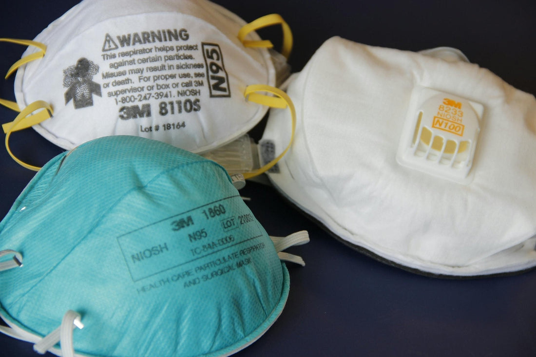 N95 Masks for Emergency Supplies and Disaster Kits - Picture of three different masks on a dark background 