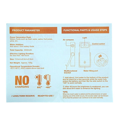 Portable H20 Activated Emergency Light - Long 5+ Year Shelf Life - Emergency LIghting NZ