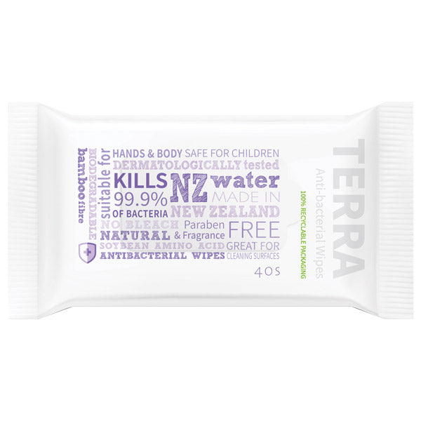 Terra Antibacterial Wipes Pkt 40 | 6 packs | Made in NZ