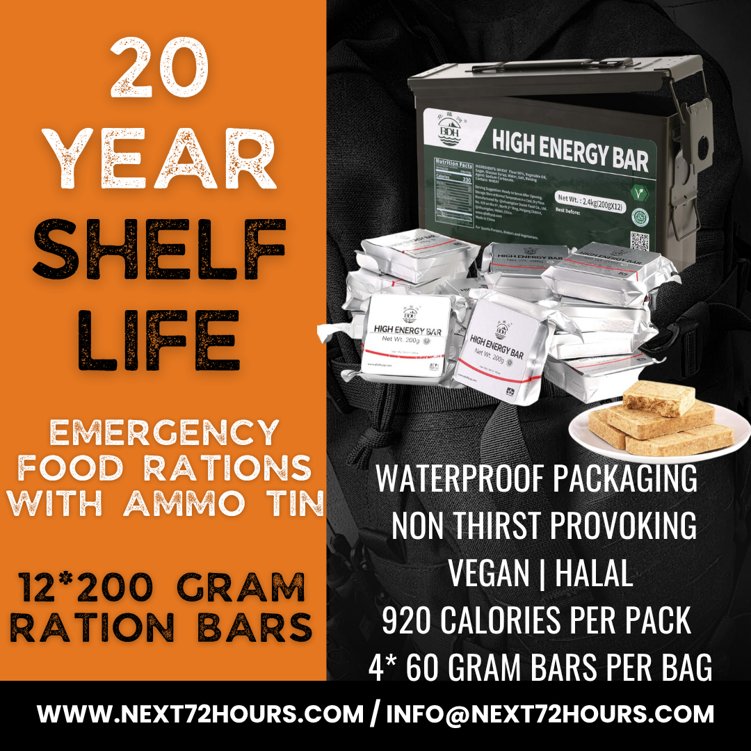 Emergency Food Rations | Plain Flavour | Ammo Tin | 12 Rations | 6 Day Supply