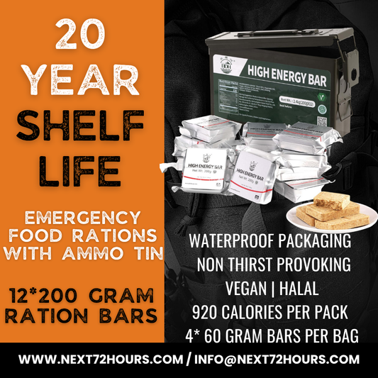 Emergency Food Rations | Plain Flavour | Ammo Tin | 12 Rations | 6 Day Supply